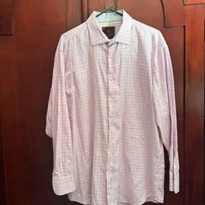 Tattersall London button down dress shirt in a pink grid pattern 17.5 32/33